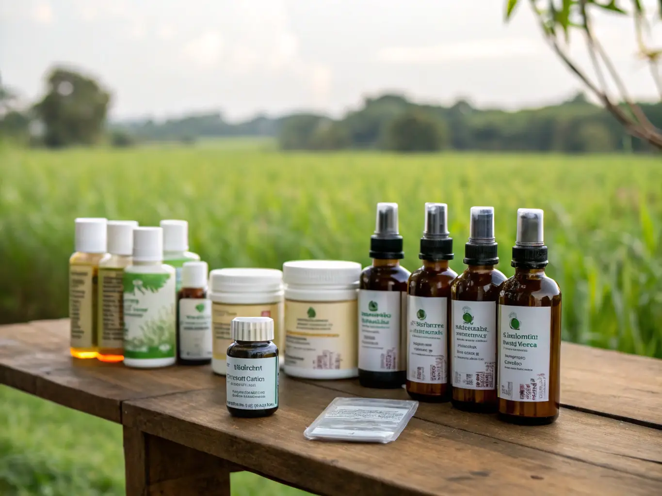 A professional photograph of various agrochemical products used in the agricultural industry, showcasing emulsifiers, PGRs, and adjuvants, with a focus on their application in crop protection.