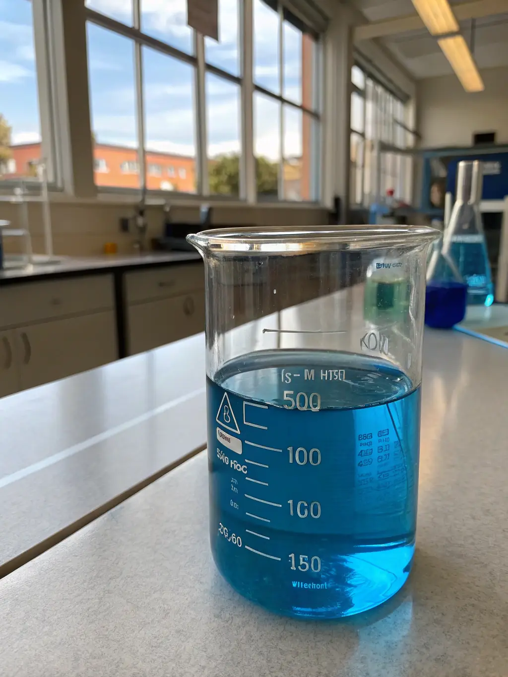 A close-up shot of various agrochemical formulations in beakers, showcasing the emulsifiers and surfactants used in EC, EW, SC, and SE systems, highlighting their high stability.